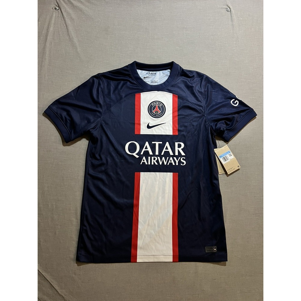 Paris Saint Germain Qatar Airways Soccer Jersey Men's M Blue Short Sleeves New.